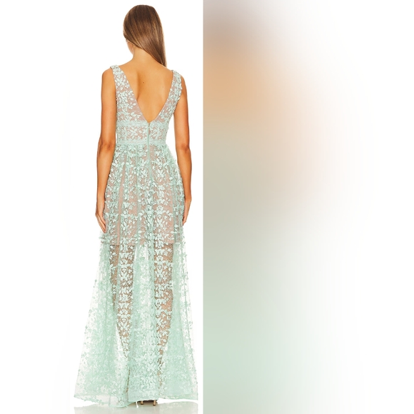 Bronx & Banco Megan Mint Green Nude Floral Lace Dress Gown L - Picture 3 of 13